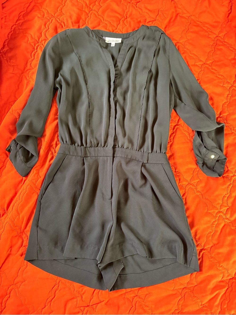 Jennifer Lopez Black 3/4-Sleeve Romper